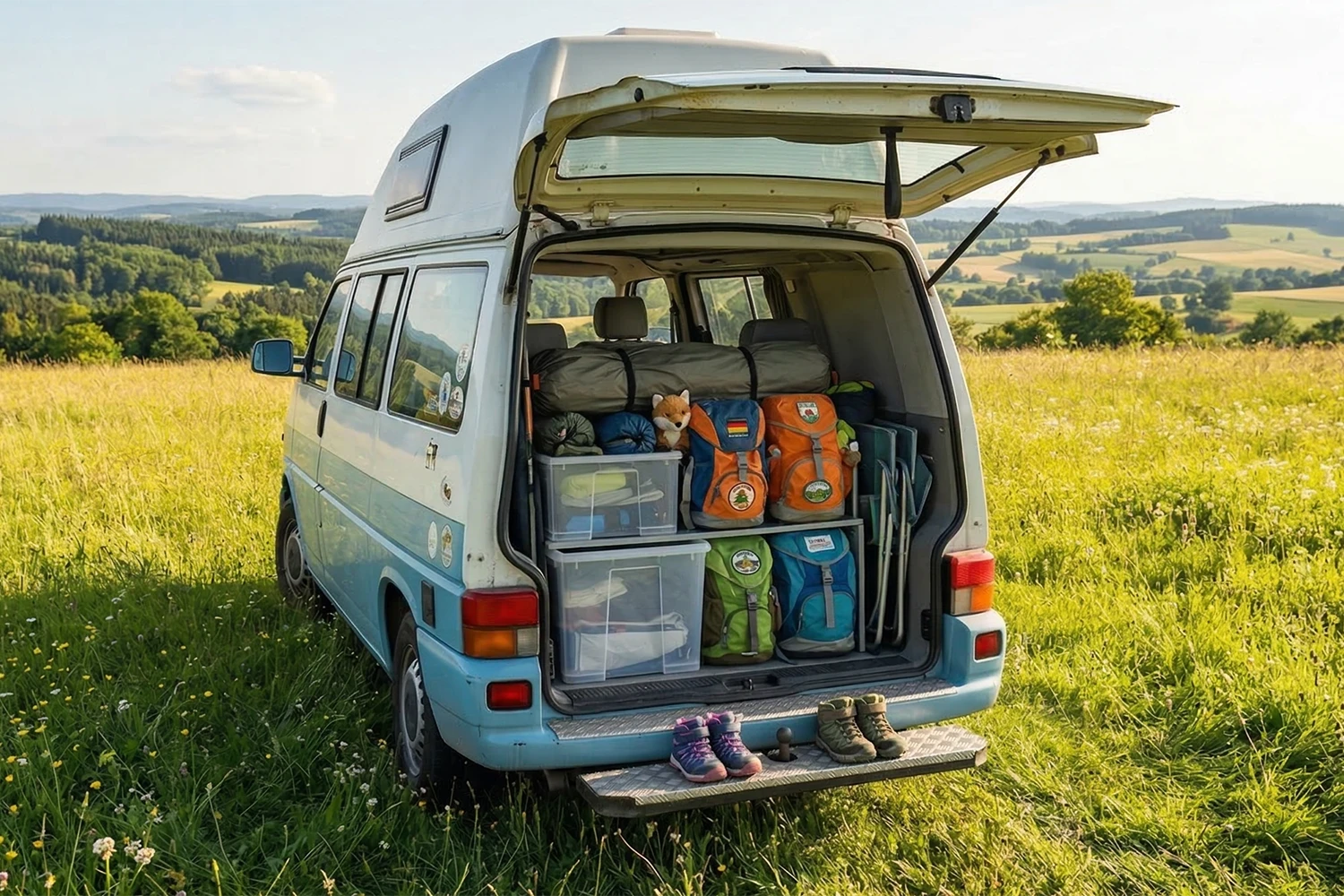 Packliste f&uuml;r Vanlife mit Kindern (Bild erstellt mit Unterst&uuml;tzung durch KI)
