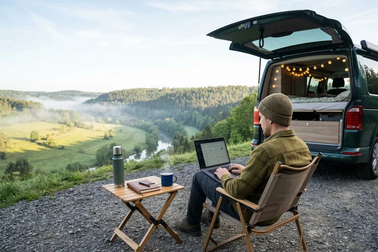 Unterwegs-arbeiten - Bild erstellt mit Unterst&uuml;tzung durch KI